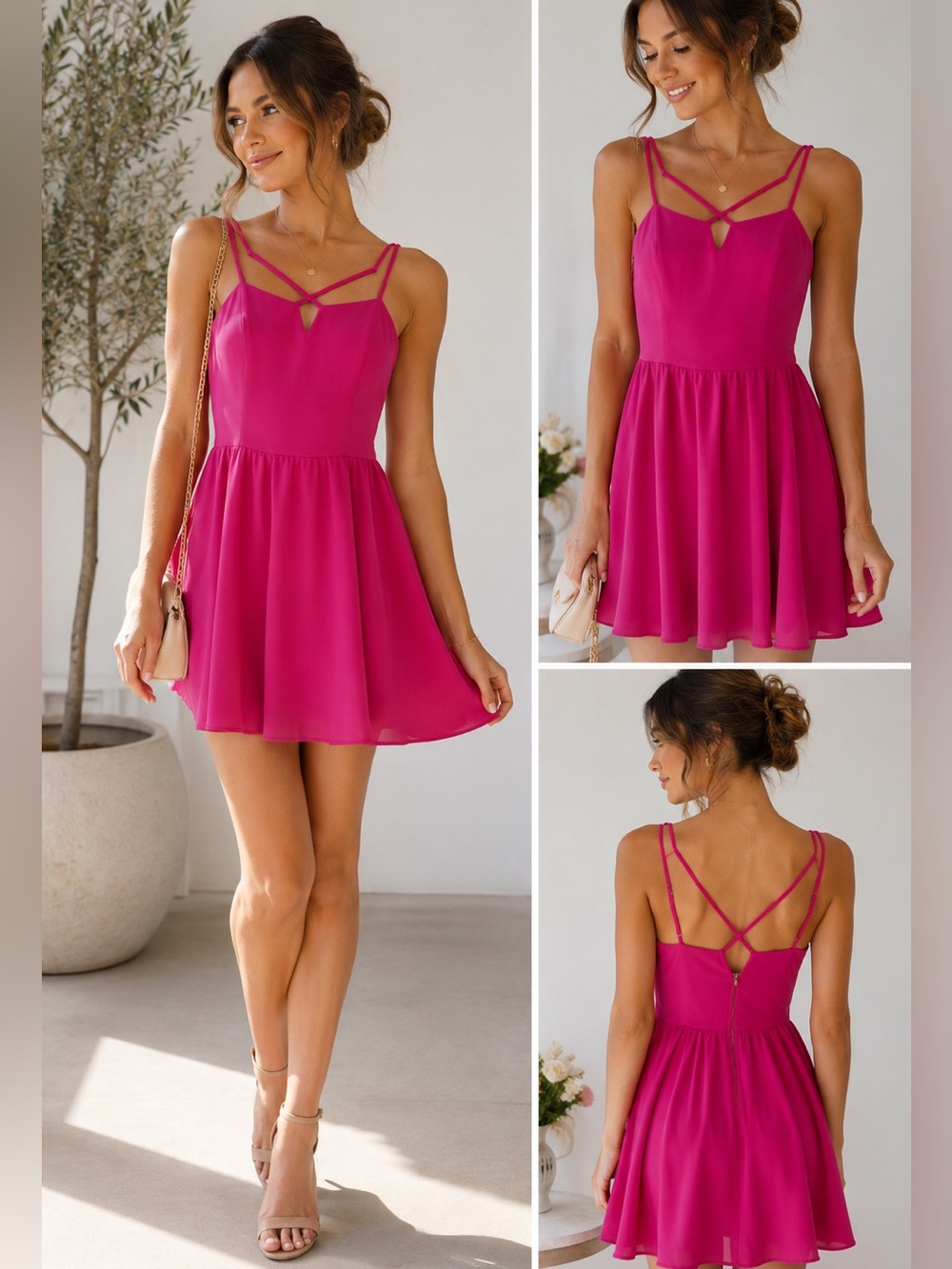 Barbiecore Pink Skater Dress Strappy Back Mini Dress Ya Los Angeles